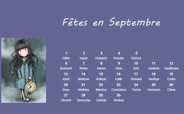 Calendrier de septembre des fêtes à souhaiter