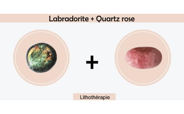 Labradorite et quartz rose combinés ensemble :