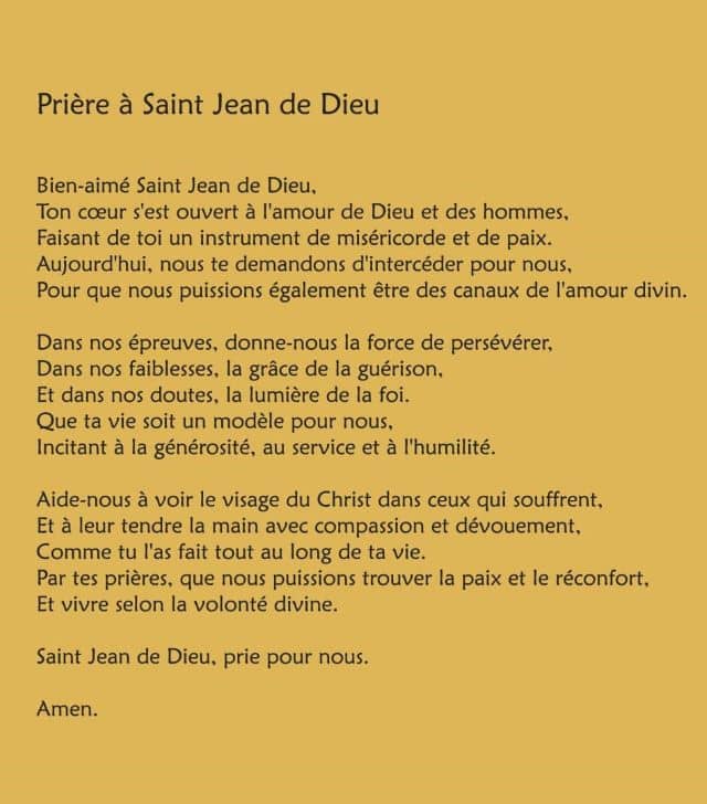 Prière de saint Jean de Dieu à imprimer