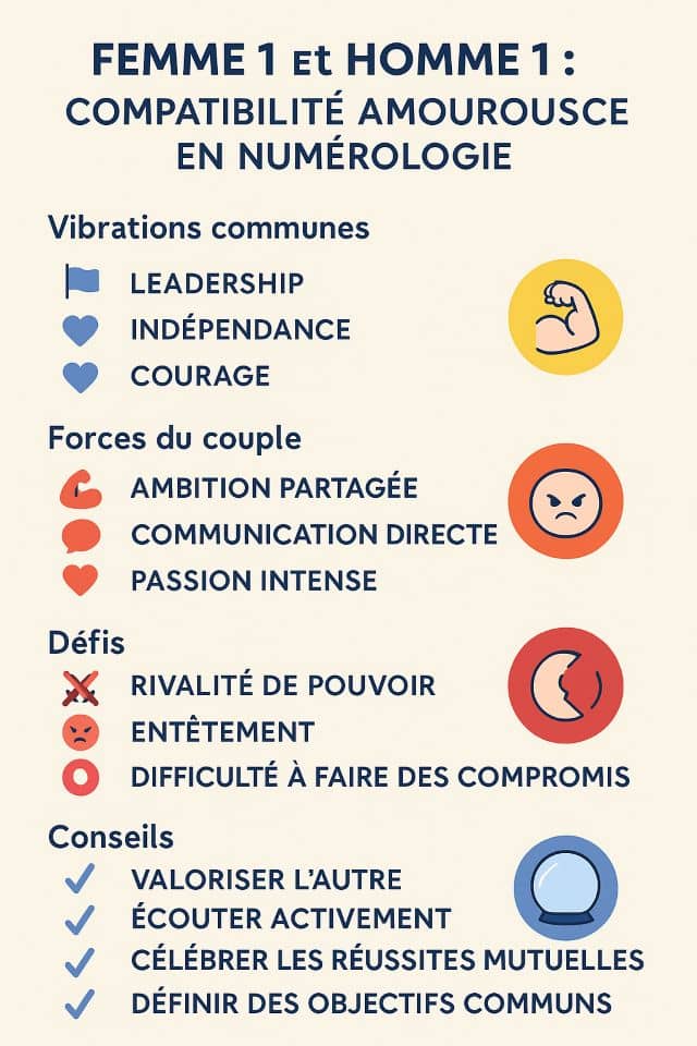 Femme 1 et Homme 1 : Compatibilité Amoureuse en Numérologie